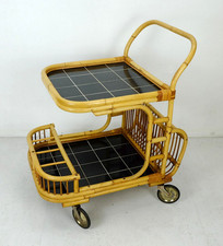 mid century TEEWAGEN servierwagen mit zeitungsfach 50er j. bambus rattan resopal