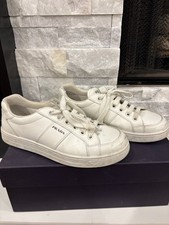 Prada White Leather Low-Top Sneakers - Men's Size US 6.5