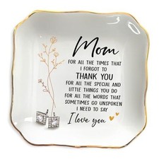OASSIE for Mom from Daughter Son - 4"x4" Ceramic Jewelry Dish Tray - Mother's