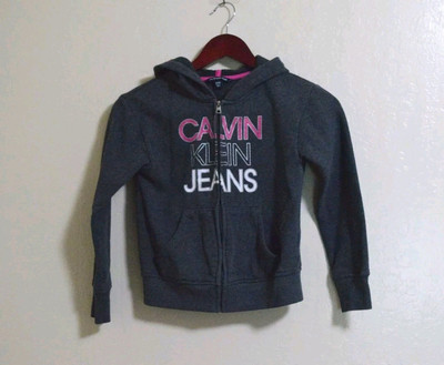 Calvin Klein Jeans Girl's Full Zip Hoodie : Size Small 7-8 : Gray Color : Logo :