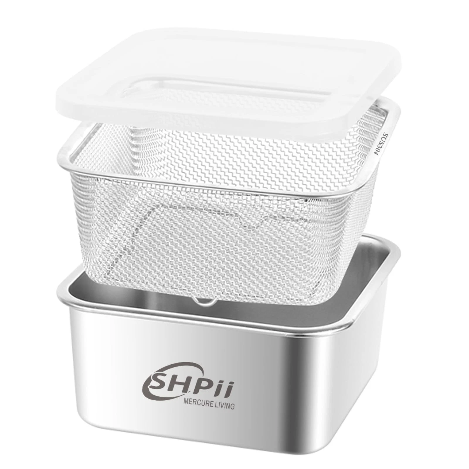 Square Colander Set, 304 stainless steel, with PE lid, deli containers, back ...