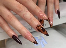 evpct 3D Red Cherry Press on Nails Short Almond with Butterfly Design, Coffee...