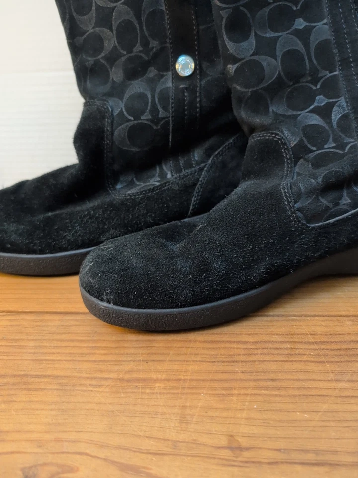 Coach TULLIP Signature Black Suede Leather Fleece Mid Calf Winter Boots Size 9 B - Image 3 of 4