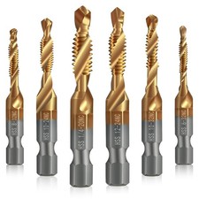 6 Pack Combination Drill and Tap Set, Professional HSS Titanium Thread Tap Drill