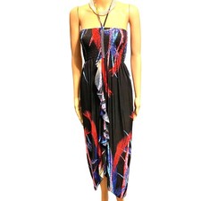 Y2K Romantic Sini Boho Artsy Beach SummerHigh low Midi Dress Women Sz L Stretch