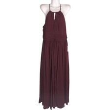 Bill Levkoff Halter Neck Maxi Chiffon Dress Maroon Women Sz 14 NWT Party Wedding