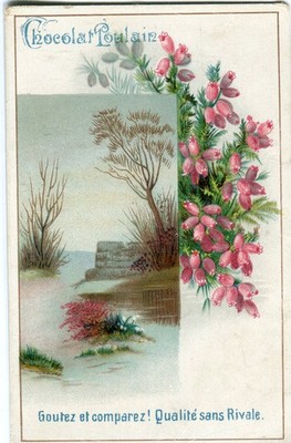 GlanzbilderOblaten scraps Litho  Landschaft Blumen Poulain  10,8 cm