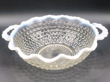 Fenton Vintage Opalescent Hobnail Ruffled Candy Dish 5.5" Double Handled