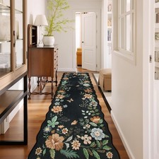 Floral Hallway Runner Rug Non Slip, 2'6''x10' Washable Runner Ultra-Thin Soft
