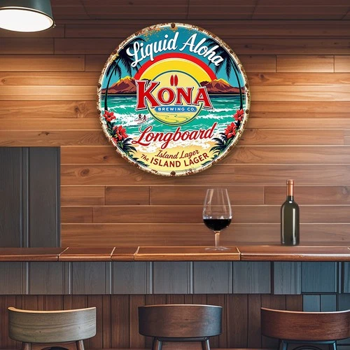 Vintage Kona Brewing Co. Surf Beer Aluminum Tin Metal Signs 8x8 Inch Tropical Be