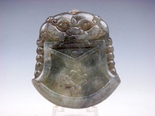 Old Nephrite Jade Stone Carved Pendant Furious Foo Dog Lions #08122303