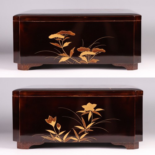 Japanese Lacquer Sweets Box 10.9inch Gold Moon&Geese Tea Ceremony Meiji Era 19th - Picture 4 of 24