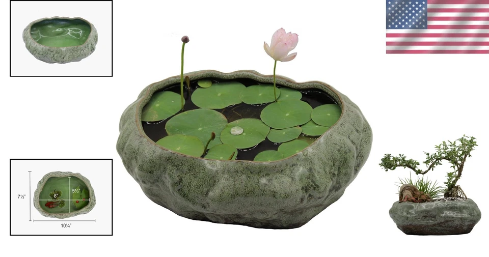 Stylish Shallow Bonsai Pot - Premium Ceramic with Elegant Patina Finish - Image 2 of 4