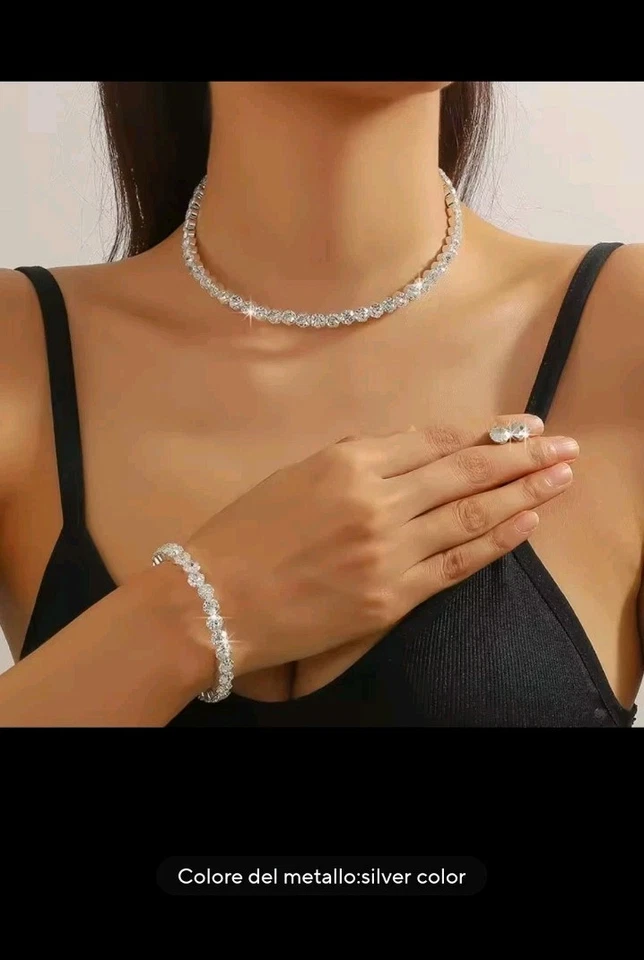 🔥Set Gioielli Cristalli Donna Orecchini Collana Bracciale Argento Oro Rose - Immagine 3 di 4