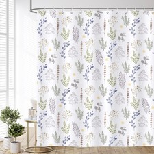 White Floral Shower Curtain Botanical Plant White Herb Shower Curtain for Bat...