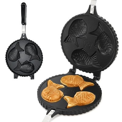 Taiyaki Fish-shaped Waffle Maker, 3 Fish Shaped Cake Pan with Non Stick Cooki