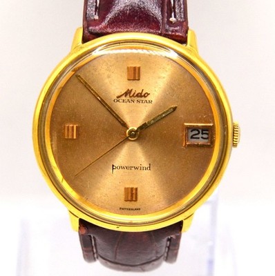 Vintage Mido Ocean Star Powerwind Herrenuhr, vergoldet, Lederarmband, Automatic