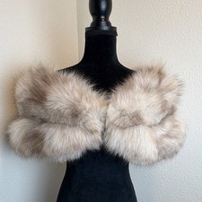 Large XL Blue Fox Fur Stole Wrap Shrug Cape Wedding Formal 108
