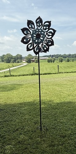 Antike Blumen Wind Spinner blau & kupfer 85 "hoch 24" breit doppelseitig - Bild 3 von 6