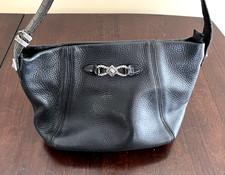 Vintage Brighton Black Pebbled Leather Shoulder Bag W/ Medallion