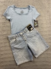 Art Class Girls Small 6/7 Blue Short Sleeve T-Shirt  Bermuda Denim Shorts Set