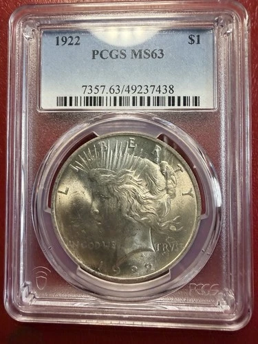 1922 $1 Peace Dollar. PCGS MS-63. Free Shipping