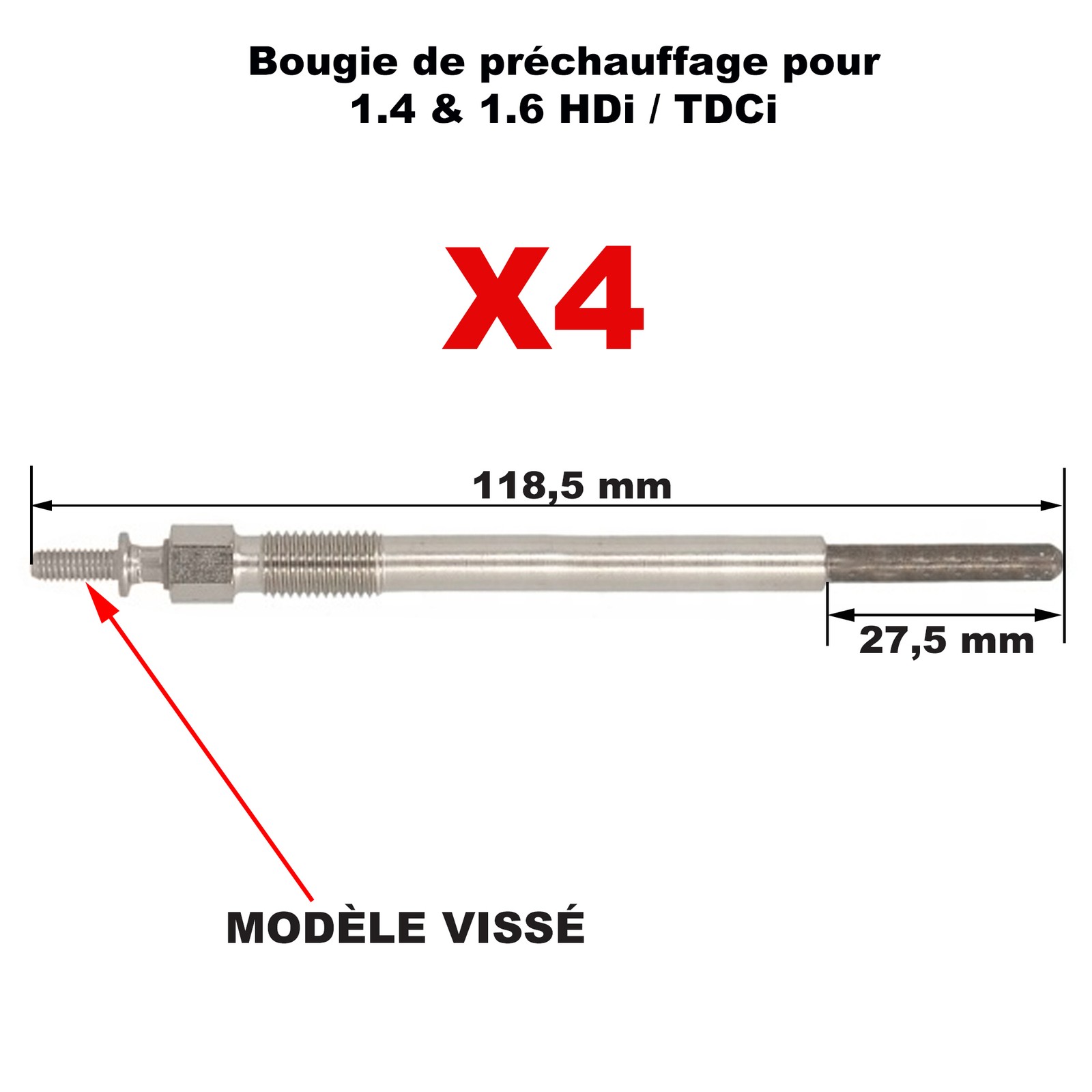 Bougie de préchauffage haute résistance 1148105 pour allumage rapide