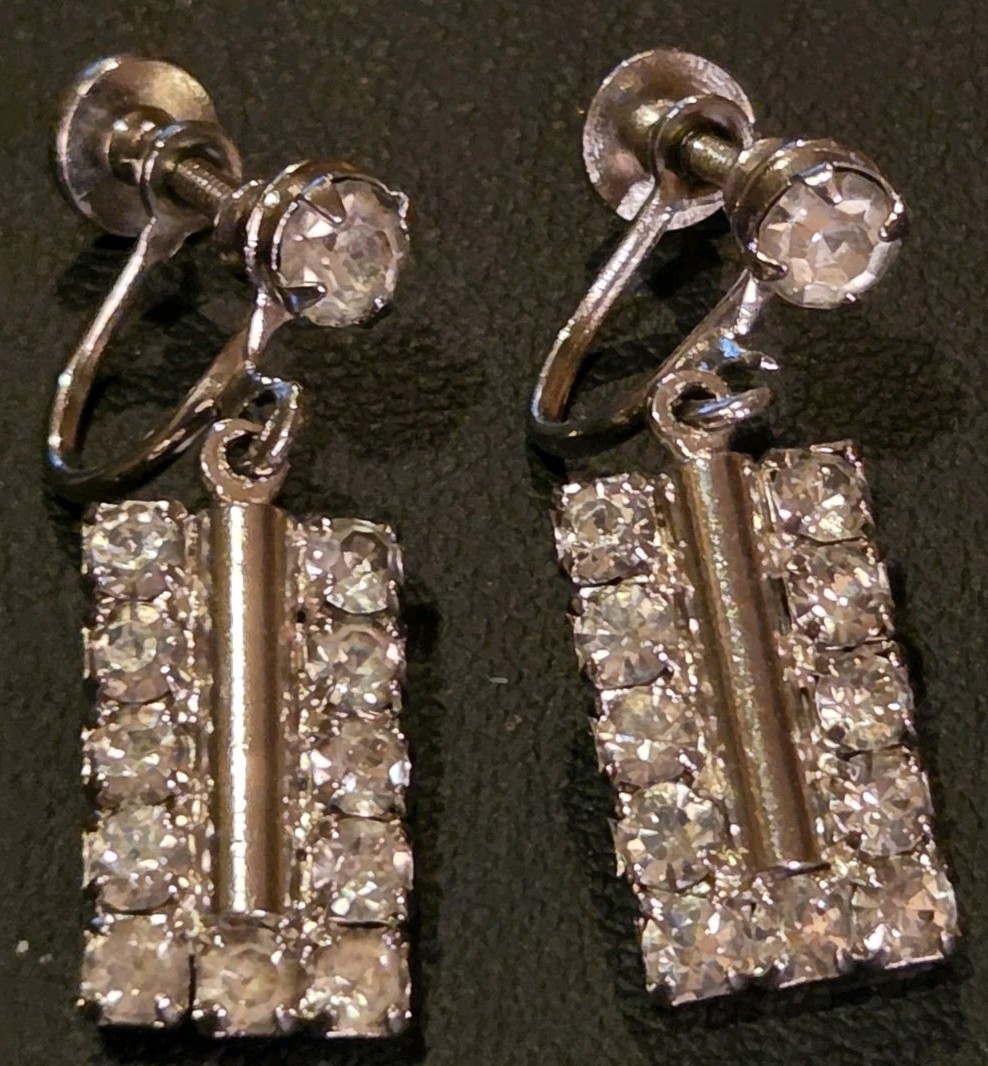 Clear Rectangle Center Rhinestone Dangling Screw … - image 1