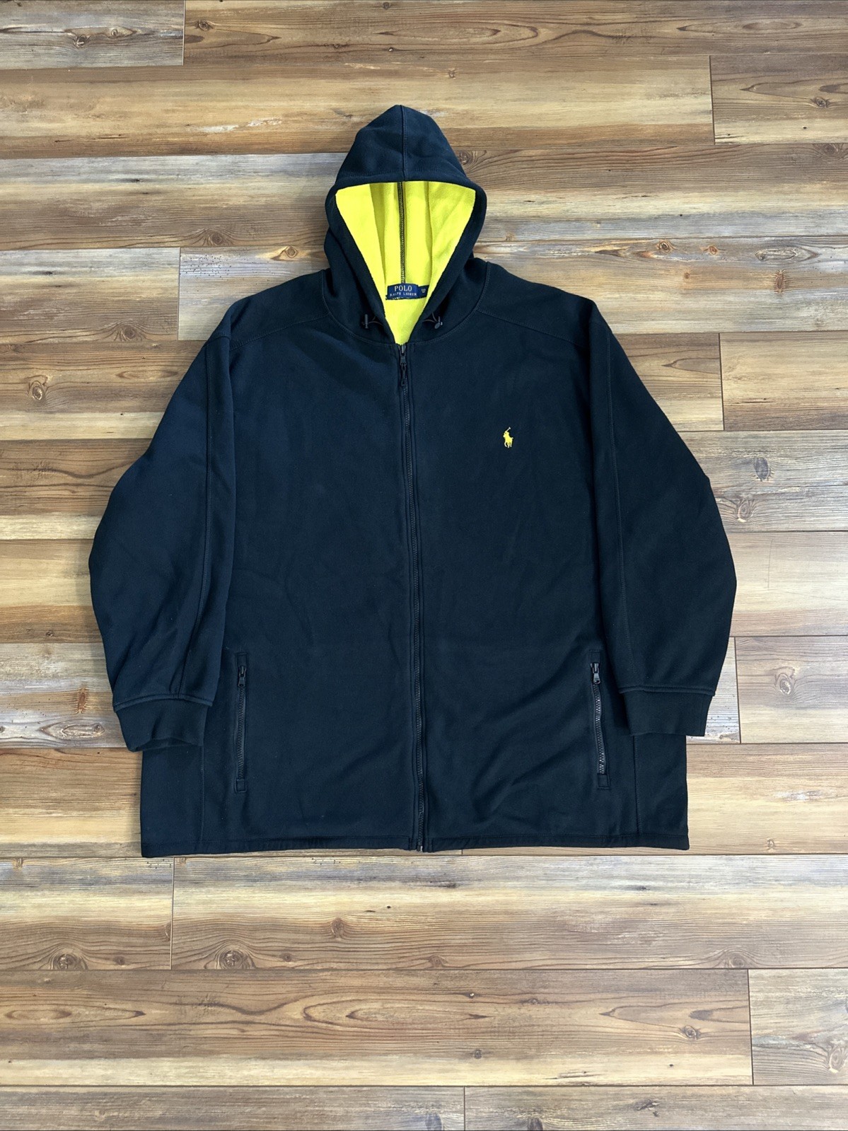Polo Ralph Lauren Felpa con Cappuccio Uomo Nero Giallo 3XB XXXL Full Zip Giacca Pony Tech