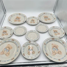 Vtg Tienshan Stoneware Teddy Bear Set of Dishes-11",8" and 6.5"