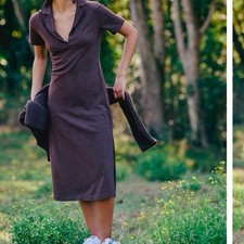 Free People Brown cotton Midi Dress With Collar And Slit-Size Xs