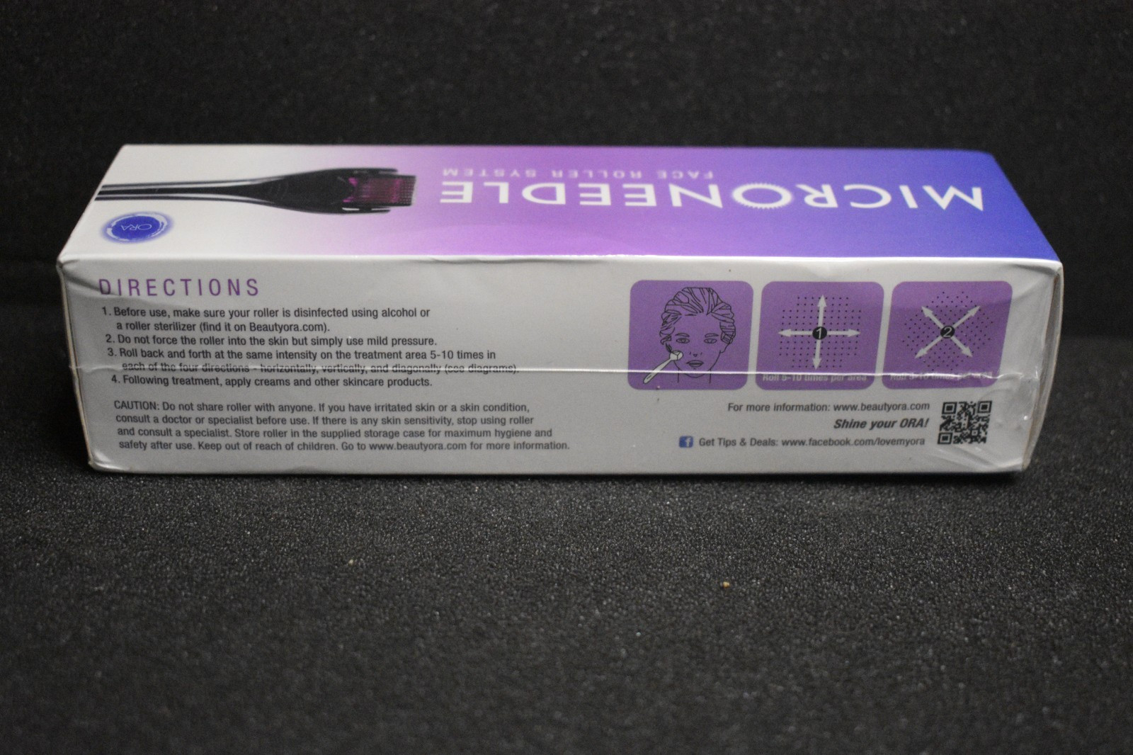 Beauty ORA 0.25mm Facial Microneedle Roller System - Black and Purple - New!