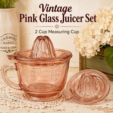 Vintage Pink Depression Glass 2 Cup Measuring Juicer Reamer Citrus Set