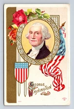 P SANDER George Washington Flag Shield Flowers Postcard