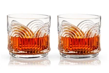 Viski Beau Crystal Rainbow Lowball Rocks Glasses - Art Deco Stackable Pair