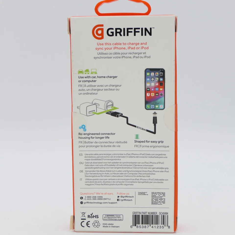 Griffin Charge / Sync Cable w/ Lightning Connector 6 Ft Black M-Fi Certified - Image 2 of 3
