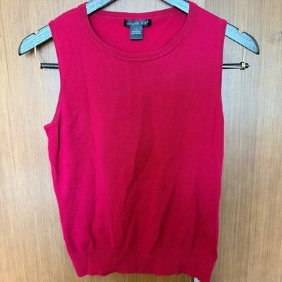August Silk Womens L Red Silk Blend Knit Shell Top Sleeveless Crew Neck Preppy