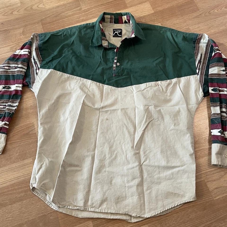 Camisa Roper Vintage Para Hombres XXL Vaquero Azteca Occidental 1/4 Pullover Hecha en EE. UU. 90s Foto 3 de 4