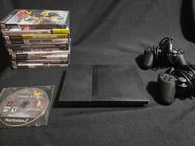 PS2 Slim Console, 2 Controllers, 11 Games, & Cords . Must See!