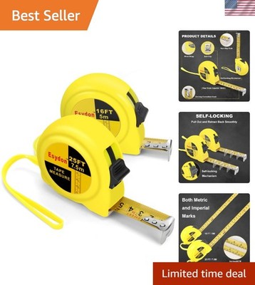 Durable 25ft & 16ft Measuring Tapes: Self-Locking, Imperial & Metric Readings