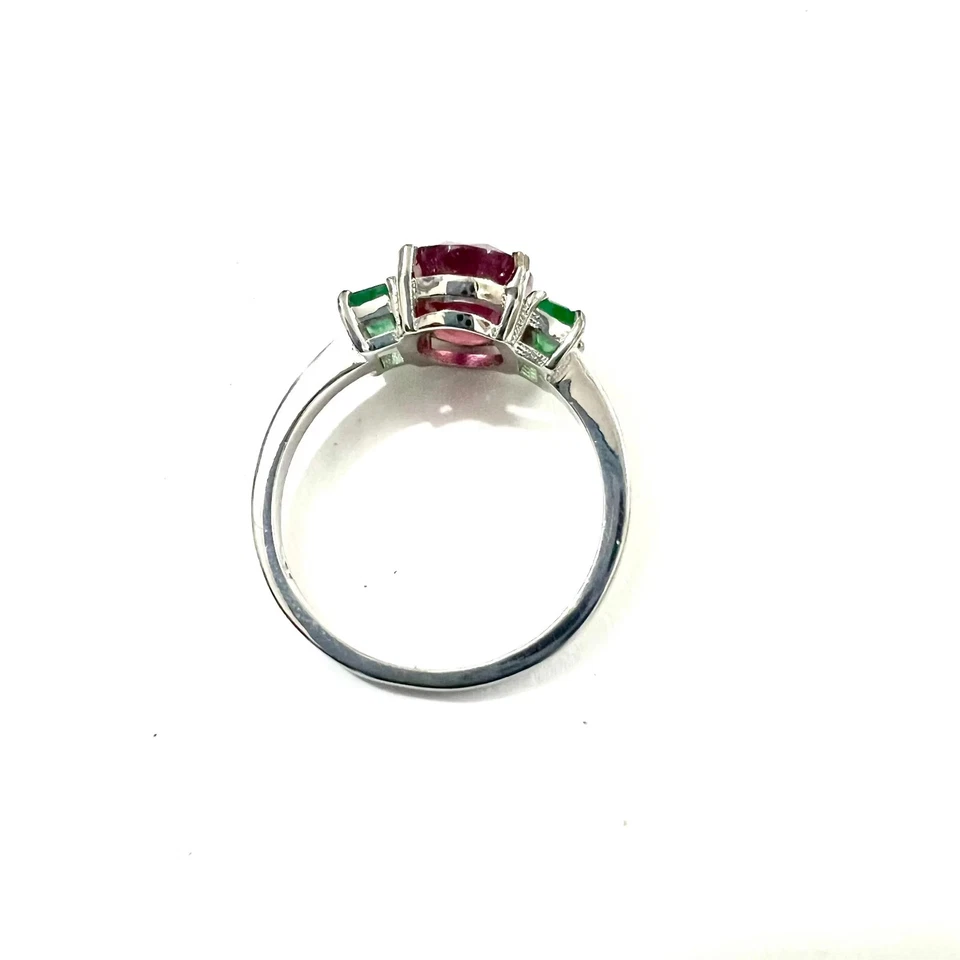 Anillo de plata esterlina esmeralda rubí | Anillo único hecho a mano de piedras preciosas para mujer Foto 2 de 4