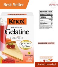 Unflavored Gelatin Powder 8oz 32 Packets Zero Carbs for Desserts and Snacks