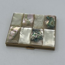Vtg 1965 Mother of Pearl Compact Powder Mirror Engraved Brass Colour
