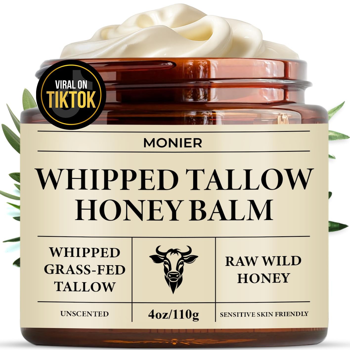 Beef Tallow for Skin - Organic Grass-Fed Whipped Beef Tallow and Honey Balm