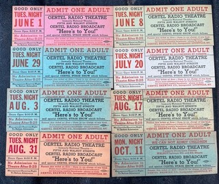 1940’s Oertel Beer Brewing Co. Radio Theatre Tickets Louisville KY Lot Of 8