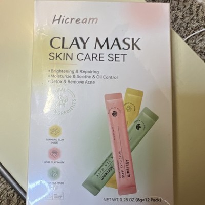 Hicream Clay Mask Set Turmeric Rose Green Tea 12 Pack 0.28oz Face