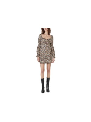 BARDOT Womens Orange Bow At Front Neckline Long Sleeve Mini Shift Dress 8L