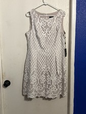 Adrianna Papell Women's Ivory Sleeveless Lace Fit & Flare Dress Size 14