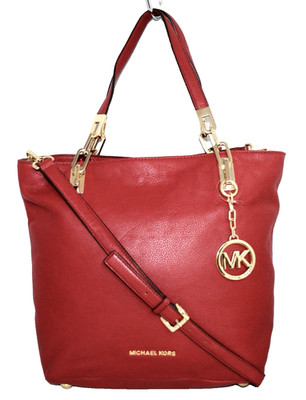 MICHAEL KORS Brooke Red Pebbled Leather Medium Hobo Shoulder Tote Bag 30H3GOKT2L