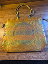 Gold Multicolor Geometric Tote Bag Embroidere...